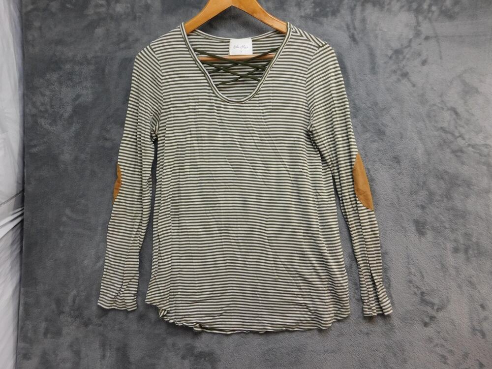 Ella Mara Tunic Womens S Green Striped Scoop Neck Long Sleeve Rayon Spandex